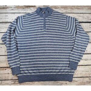 Peter Millar Men's 1/4 Zip Sweater XL Crown Cool‎ Merino Wool Linen Striped Blue